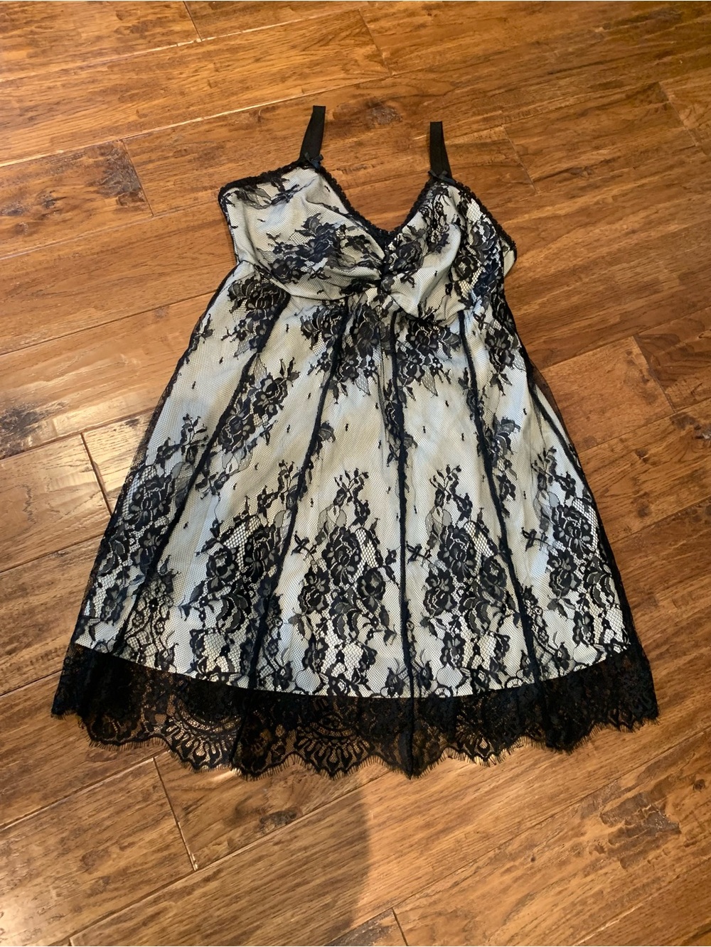 Women’s Black Lace Overlay Dress with Cream Underlay